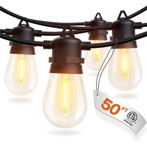 50FT LED Outdoor String Lights with Edison Shatterproof Bulbs, Heavy-Duty